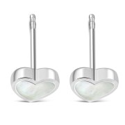 Mother of Pearl Heart Stud Silver Earrings, e315